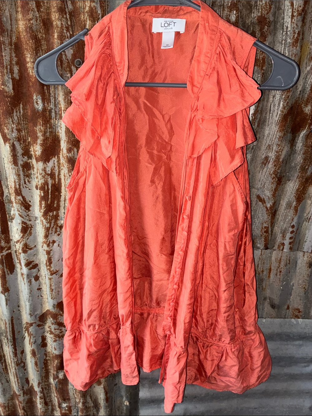 LOFT Coral-Orange Ruffle Sleeveless Tunic